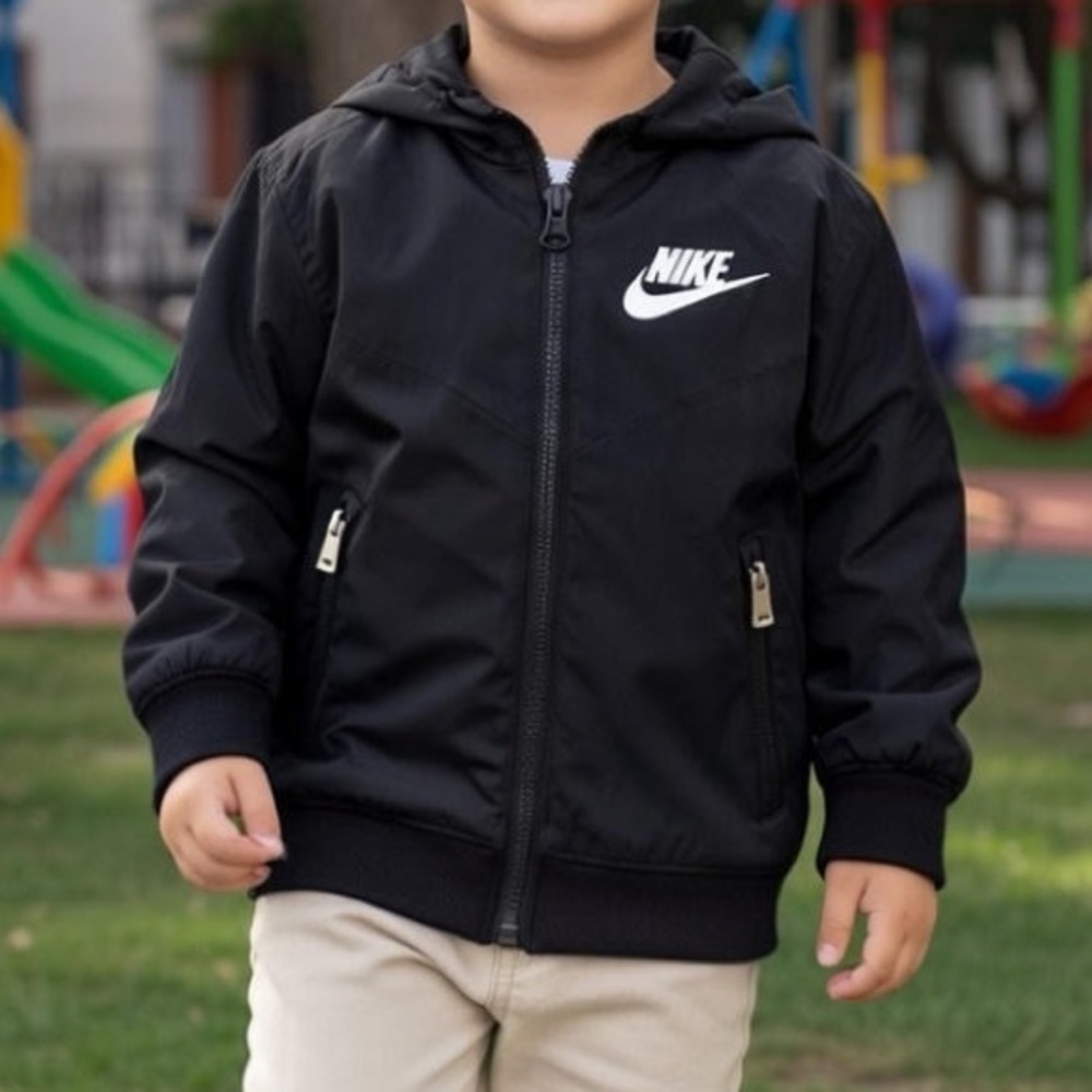 Nike Kids Black Full-Zip Hooded Windbreaker Jacket | Boys 3T - Picture 3 of 6